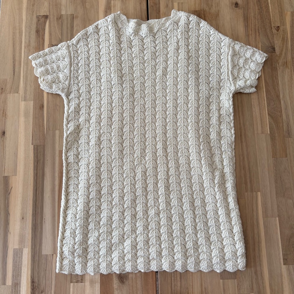 Cream Crochet Short Sleeve Spring Mini Dress or Beach Cover-up - a new day